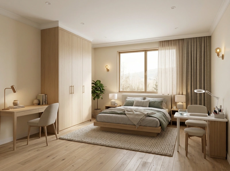 Дизайн спальни в стиле Хюгге — фото интерьера от нейросети RoomGPT