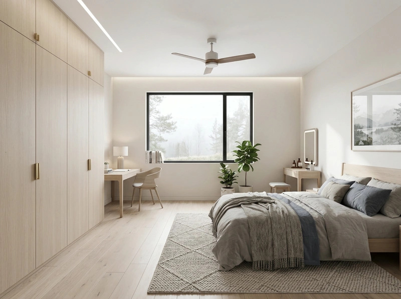 Дизайн спальни в стиле Сканди — фото интерьера от нейросети RoomGPT