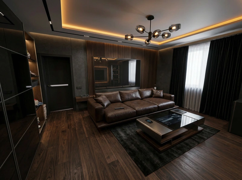 Дизайн гостиной в стиле Блэктэк — фото интерьера от нейросети RoomGPT