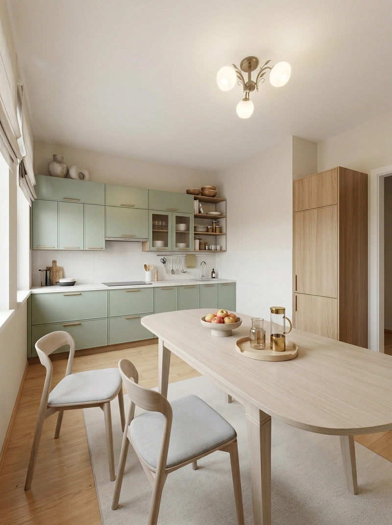 Дизайн кухни в стиле Сканди — фото интерьера от нейросети RoomGPT