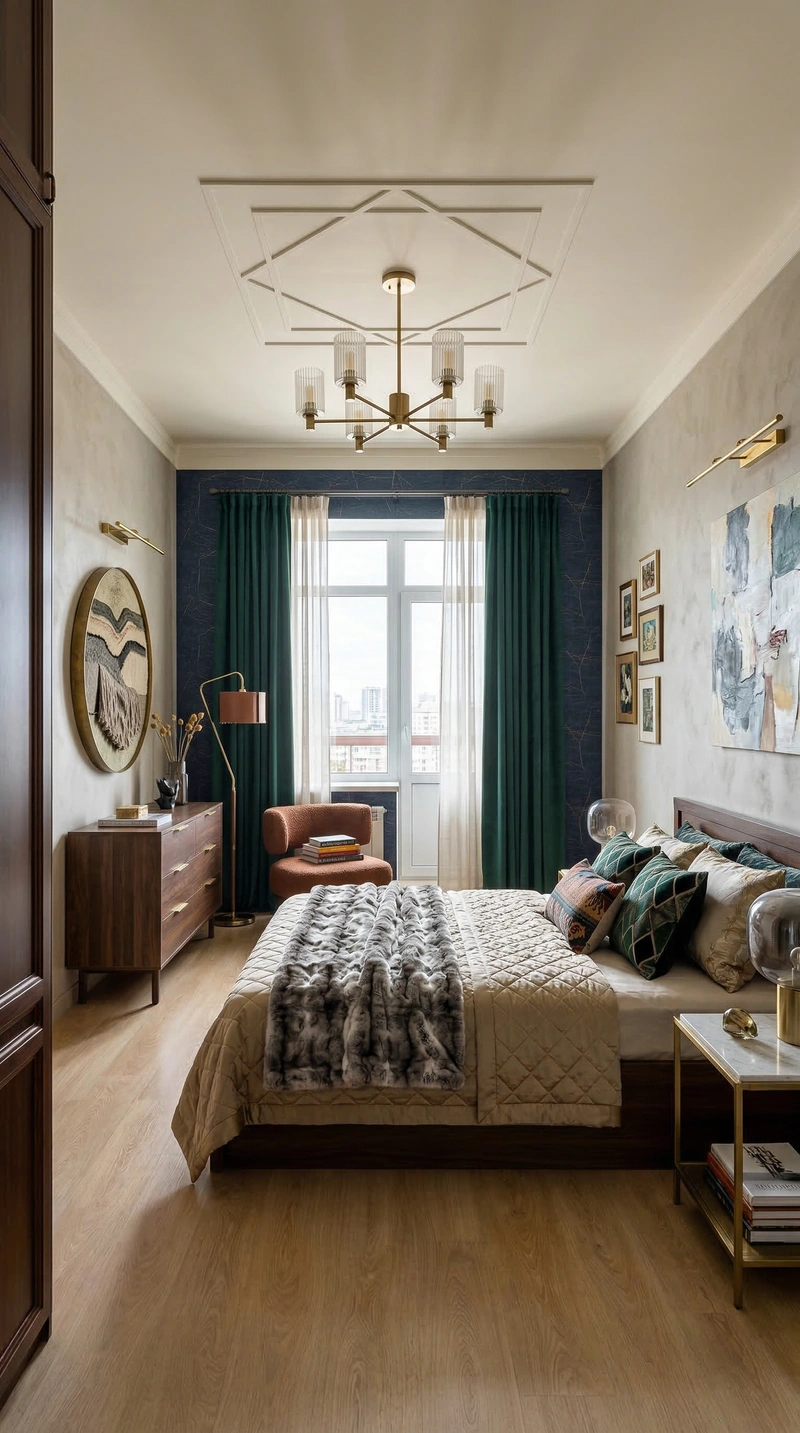 Дизайн спальни в стиле Эклектика — фото интерьера от нейросети RoomGPT