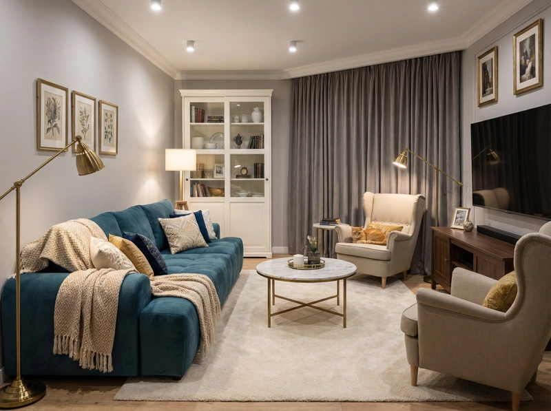 Дизайн интерьера в стиле Классика — Гостиная от нейросети RoomGPT