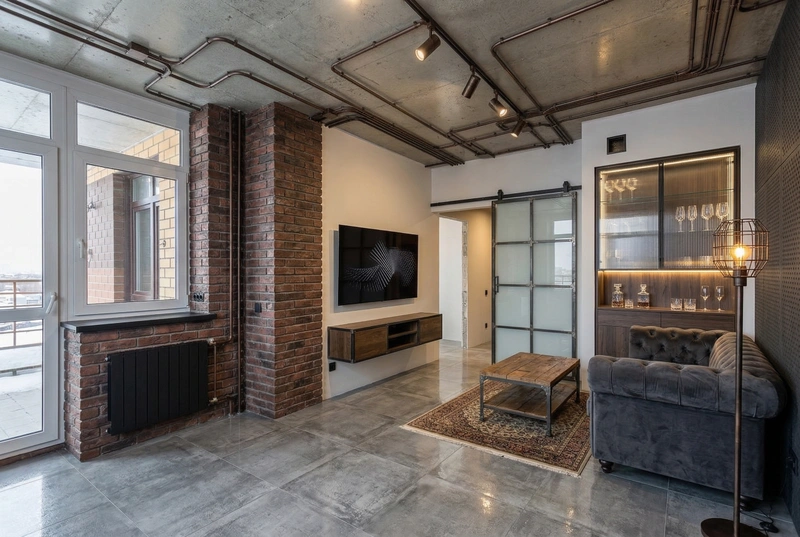 Дизайн гостиной в стиле Лофт — фото интерьера от нейросети RoomGPT