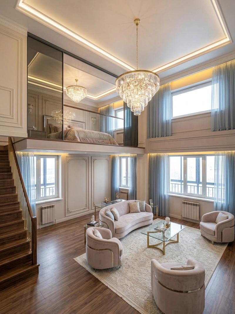 Дизайн гостиной в стиле Неоклассика — фото интерьера от нейросети RoomGPT