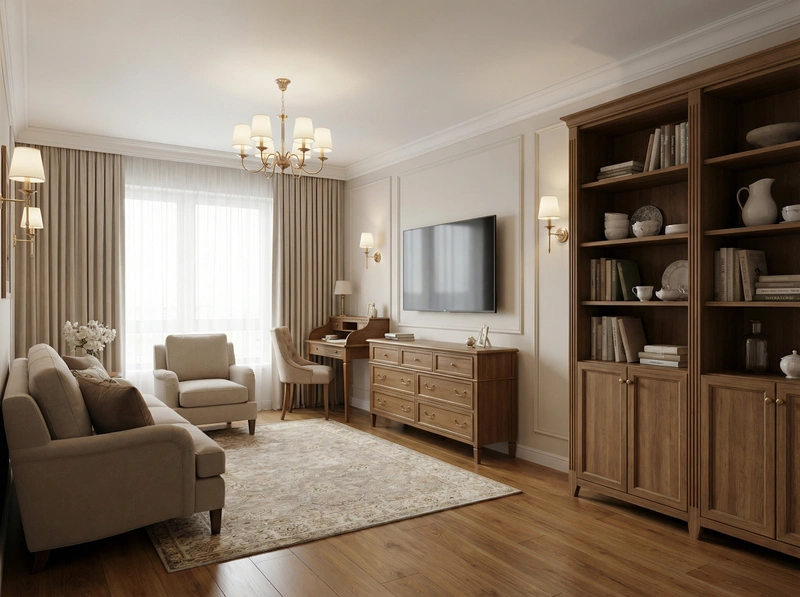 Дизайн интерьера в стиле Классика — Гостиная от нейросети RoomGPT