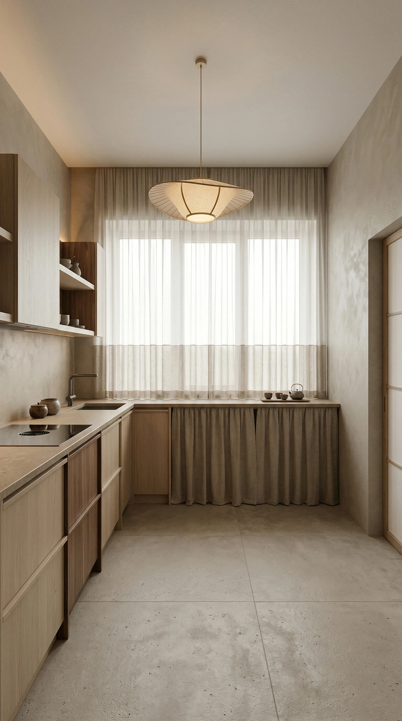 Дизайн кухни в стиле Japandi — фото интерьера от нейросети RoomGPT