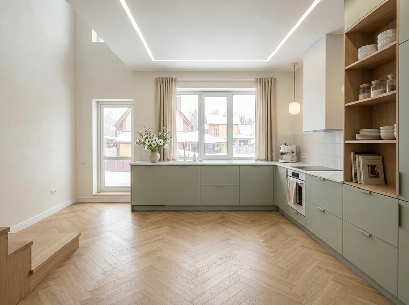 Дизайн интерьера в стиле Сканди — Кухня от нейросети RoomGPT