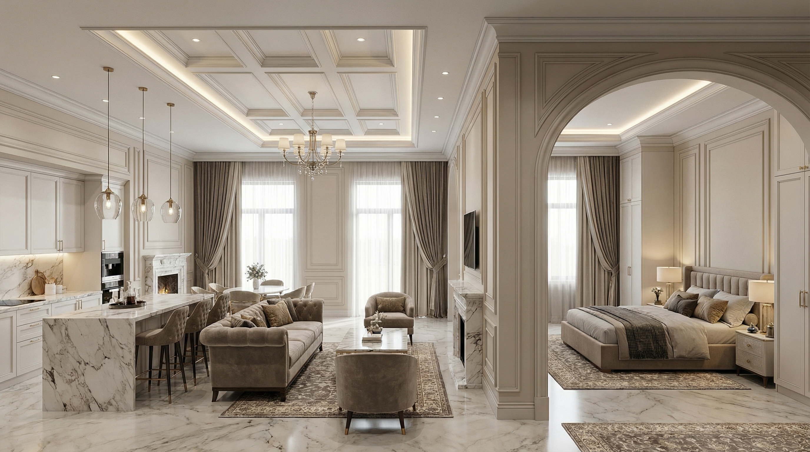 Дизайн гостиной в стиле Классика — фото интерьера от нейросети RoomGPT