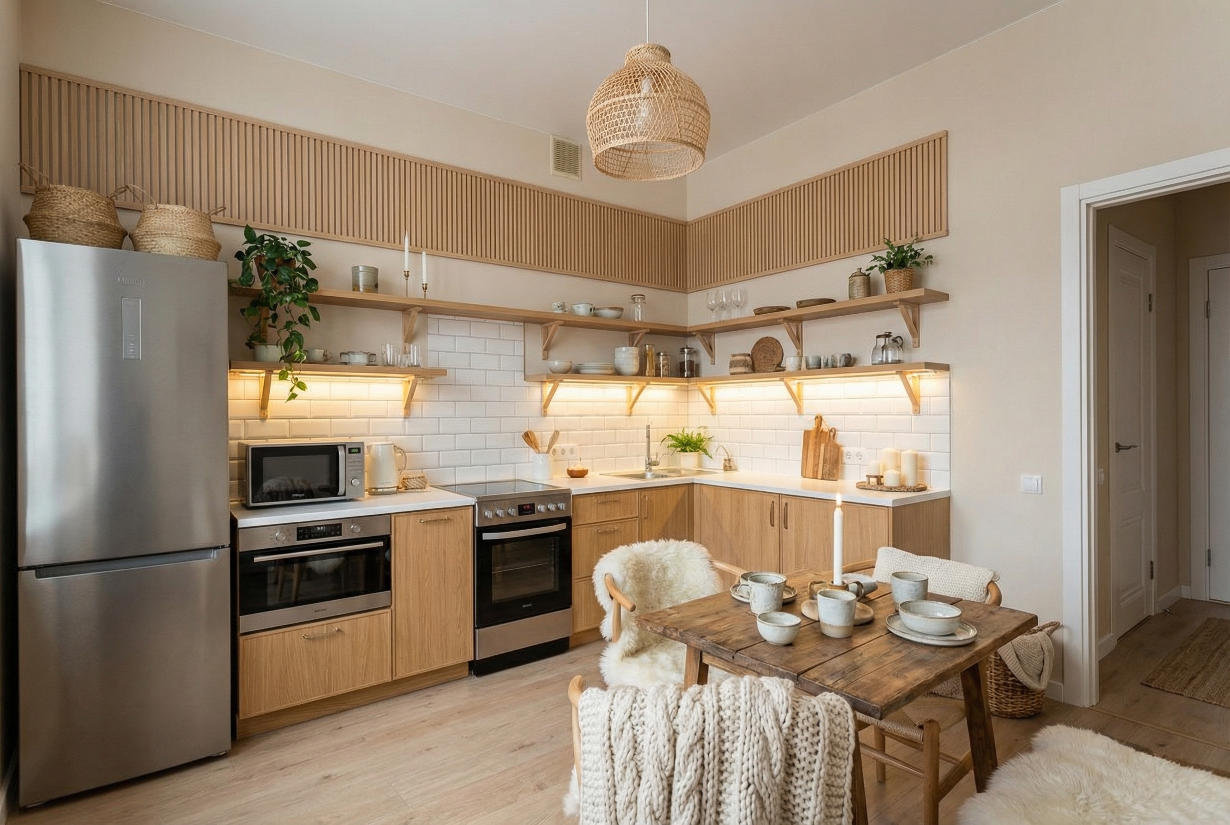 Дизайн кухни в стиле Хюгге — фото интерьера от нейросети RoomGPT