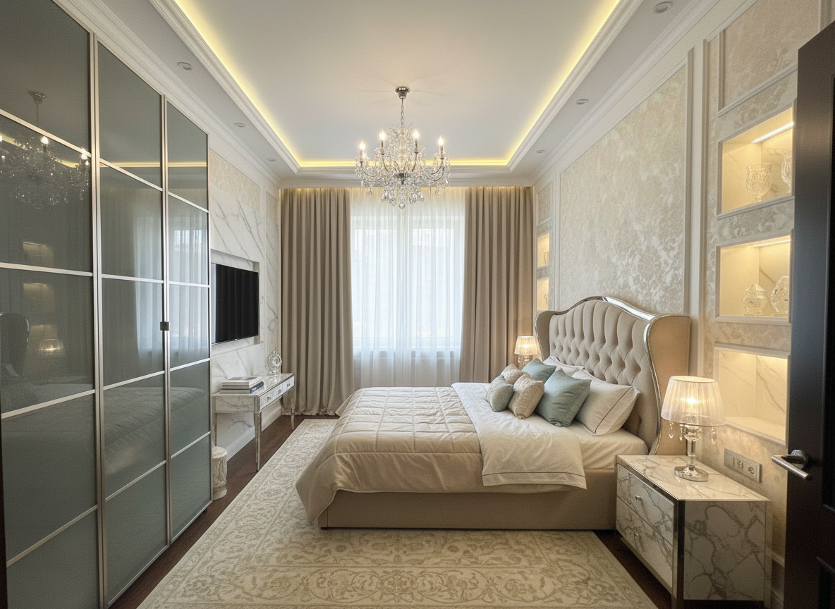 Дизайн спальни в стиле Классика — фото интерьера от нейросети RoomGPT