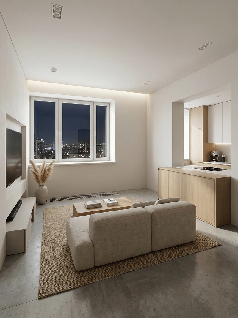 Дизайн интерьера в стиле Минимализм — Гостиная от нейросети RoomGPT