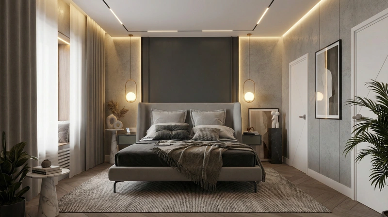 Дизайн интерьера в стиле Контемпорари — Спальня от нейросети RoomGPT