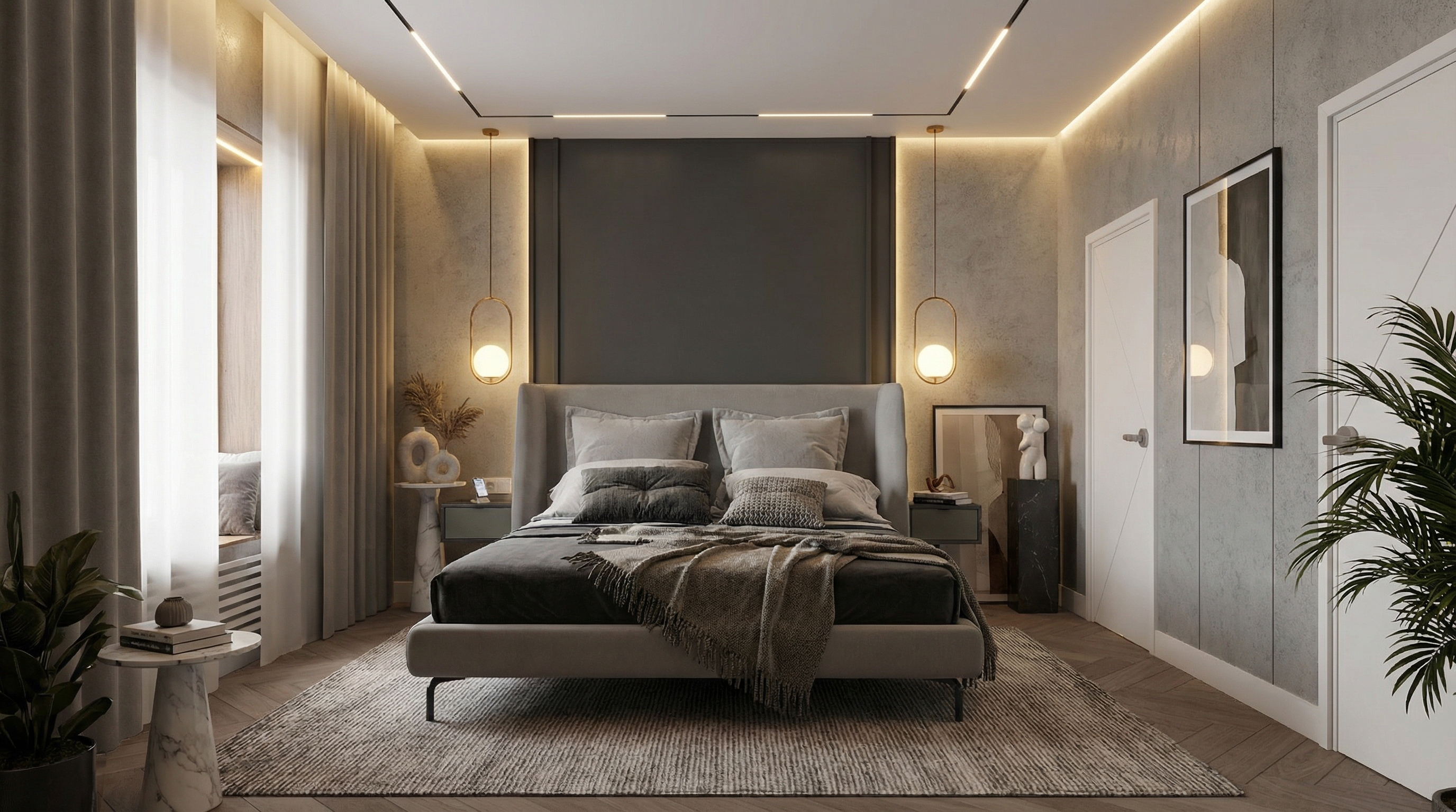 Дизайн спальни в стиле Контемпорари — фото интерьера от нейросети RoomGPT