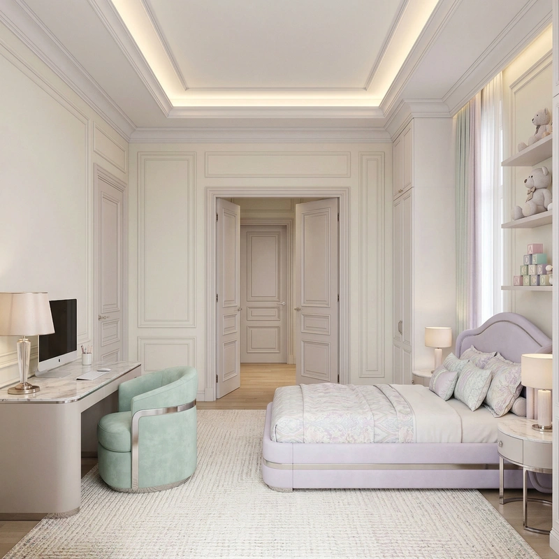 Дизайн детской в стиле Неоклассика — фото интерьера от нейросети RoomGPT