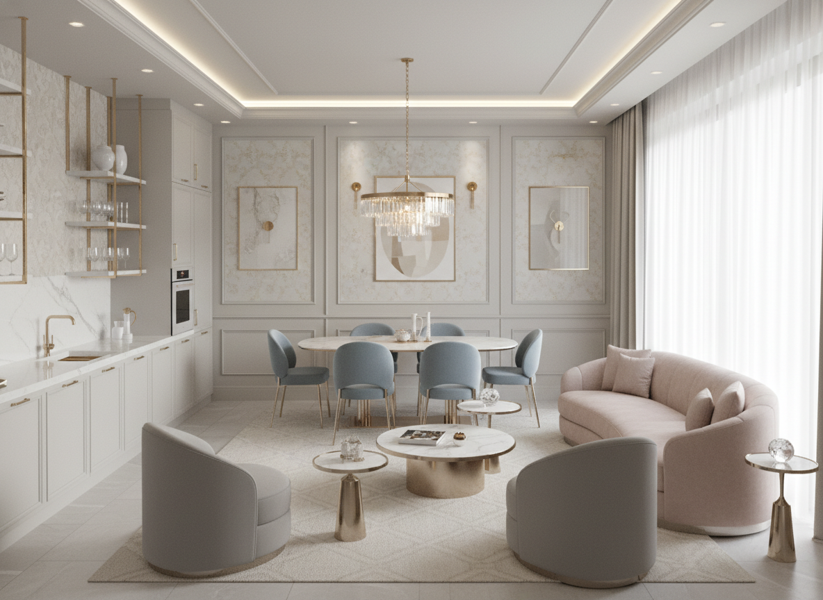 Дизайн гостиной в стиле Неоклассика — фото интерьера от нейросети RoomGPT