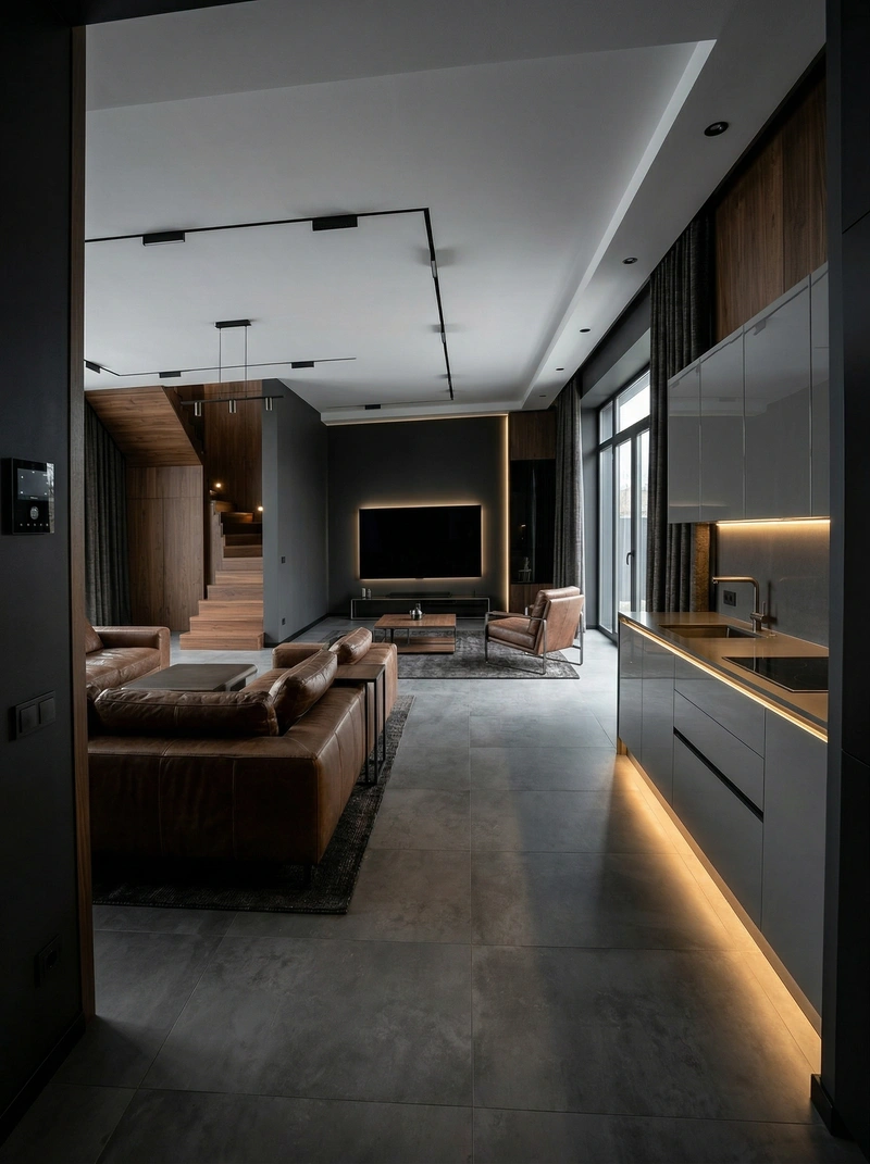 Дизайн гостиной в стиле Блэктэк — фото интерьера от нейросети RoomGPT