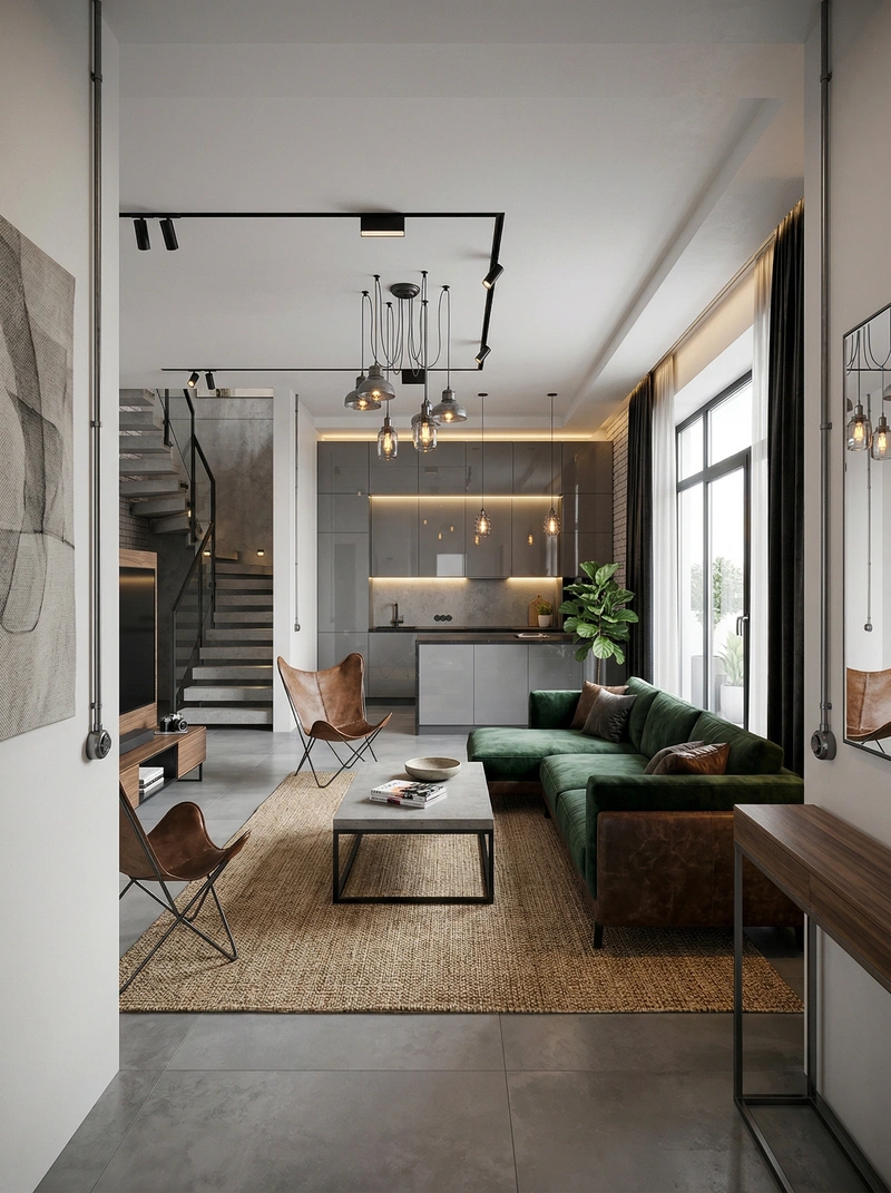 Дизайн гостиной в стиле Лофт — фото интерьера от нейросети RoomGPT