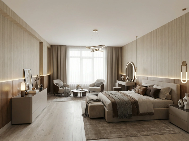 Дизайн интерьера в стиле Контемпорари — Спальня от нейросети RoomGPT