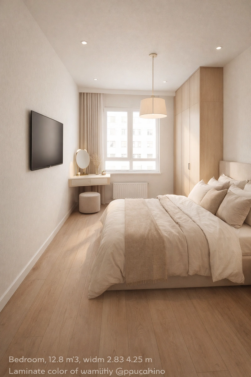 Дизайн спальни в стиле Сканди — фото интерьера от нейросети RoomGPT