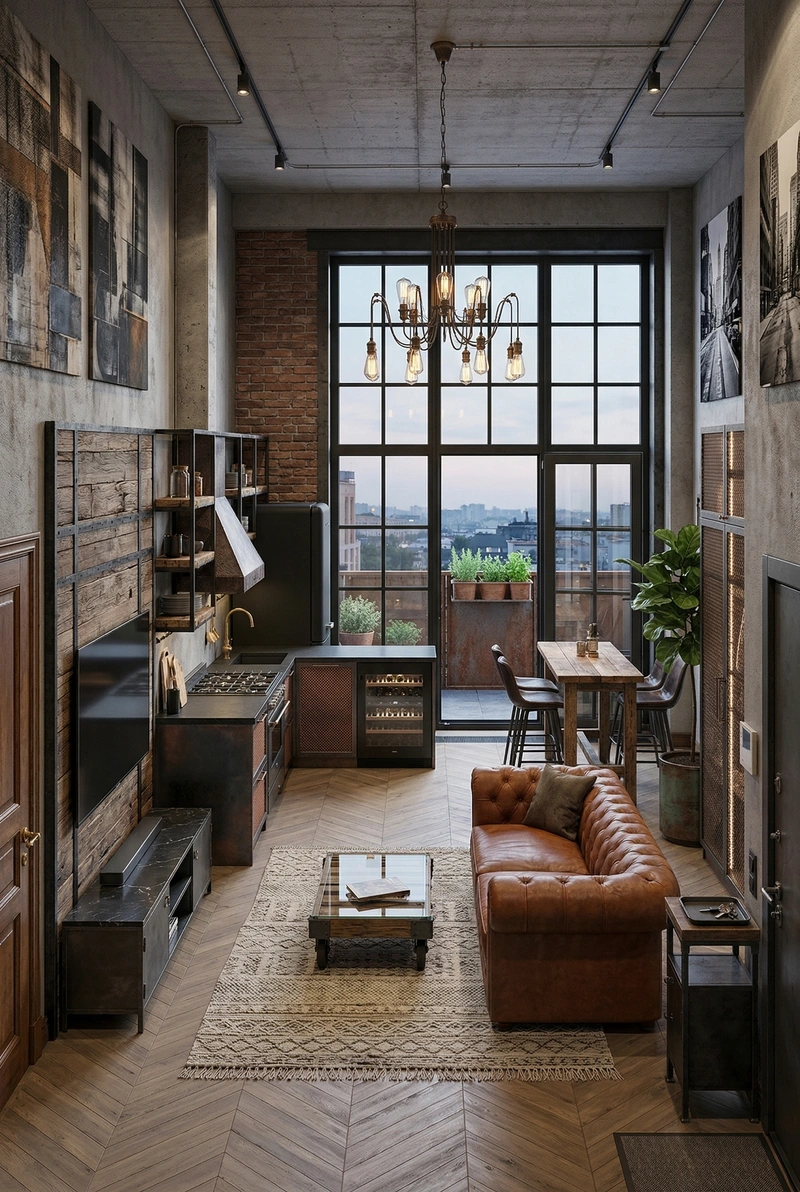 Дизайн гостиной в стиле Лофт — фото интерьера от нейросети RoomGPT