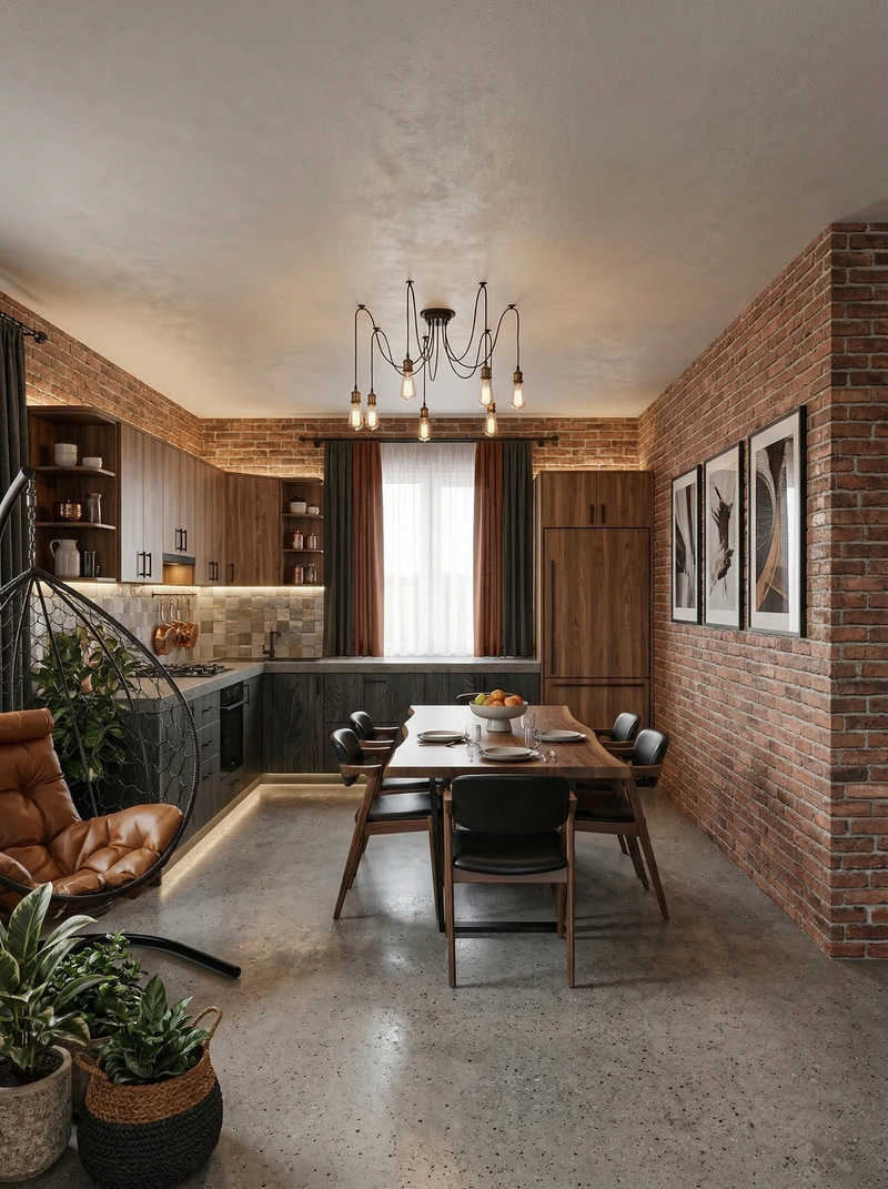Дизайн кухни в стиле Лофт — фото интерьера от нейросети RoomGPT