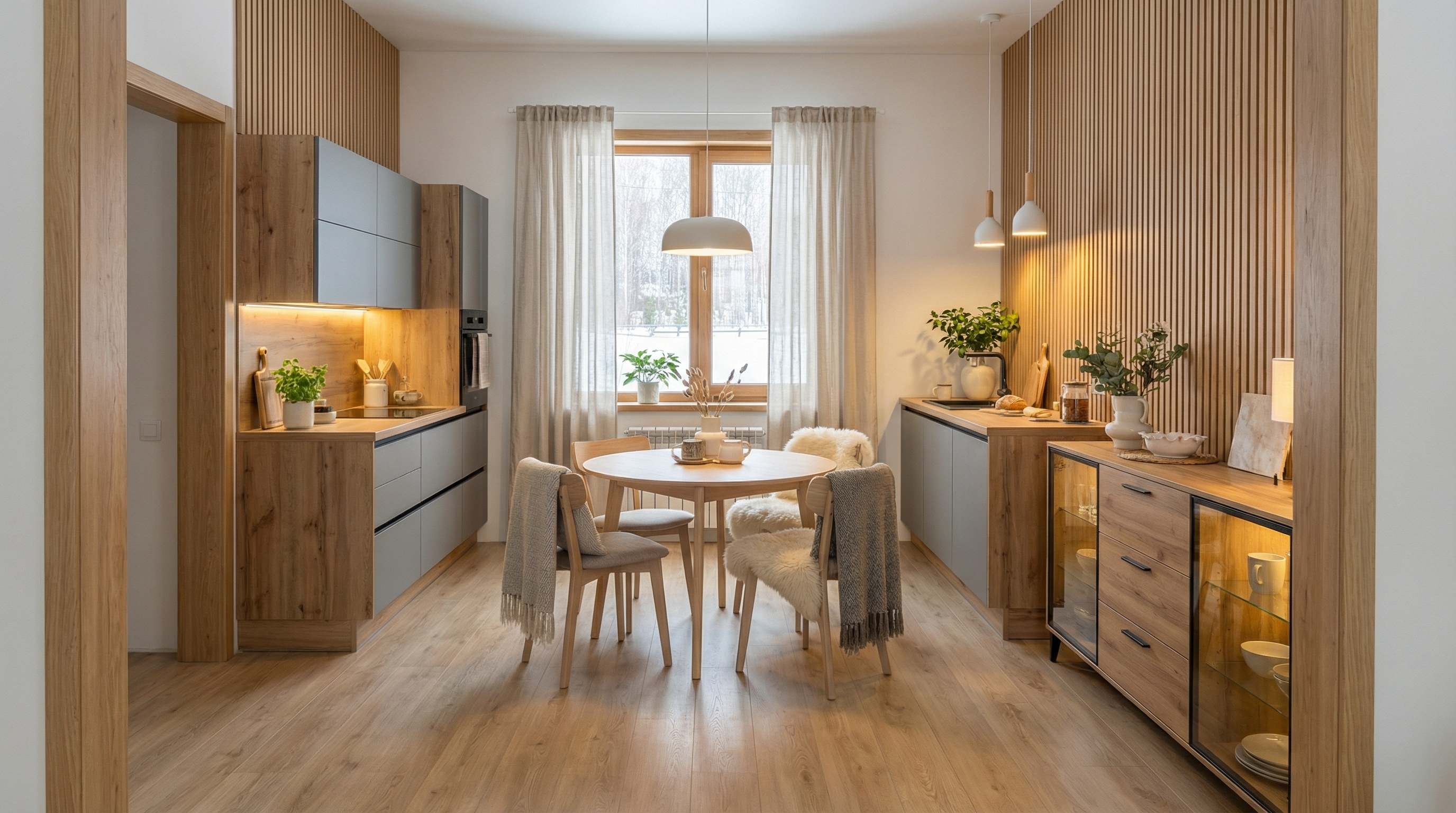 Дизайн кухни в стиле Хюгге — фото интерьера от нейросети RoomGPT