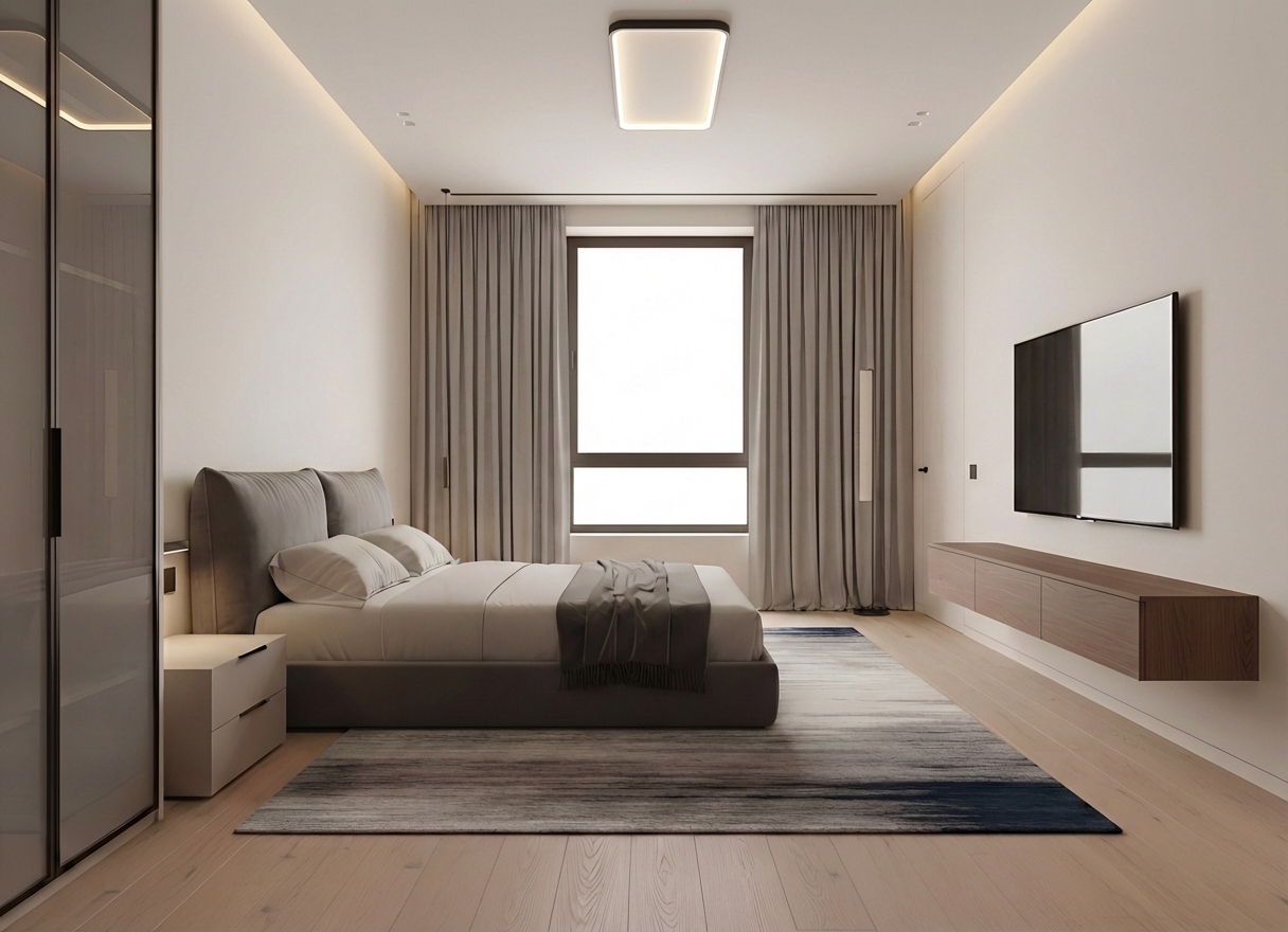 Дизайн спальни в стиле Минимализм — фото интерьера от нейросети RoomGPT