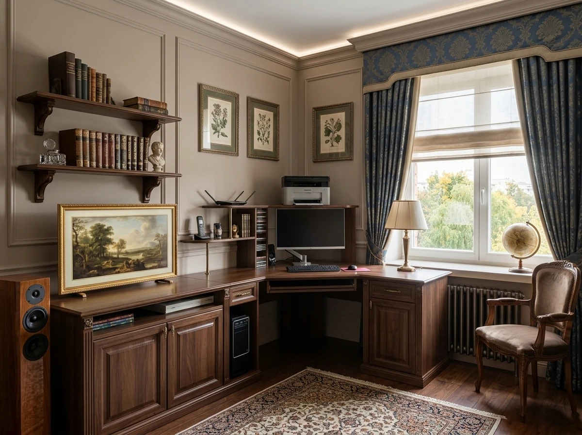 Дизайн кабинета в стиле Классика — фото интерьера от нейросети RoomGPT