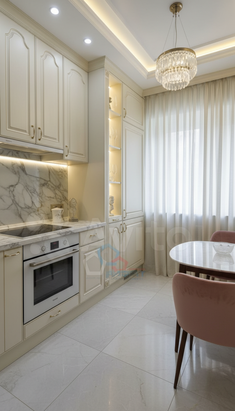 Дизайн кухни в стиле Классика — фото интерьера от нейросети RoomGPT