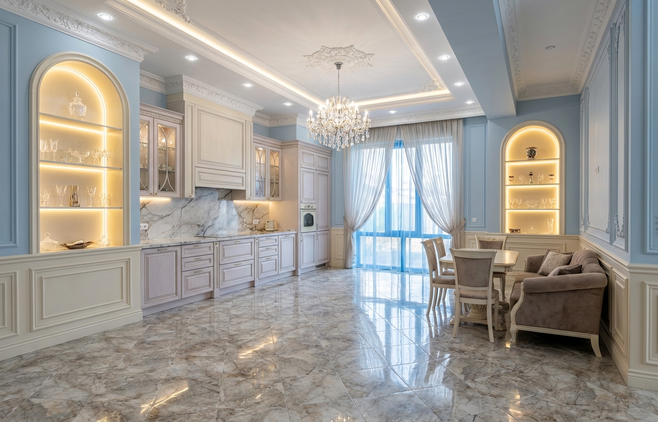 Дизайн кухни в стиле Классика — фото интерьера от нейросети RoomGPT