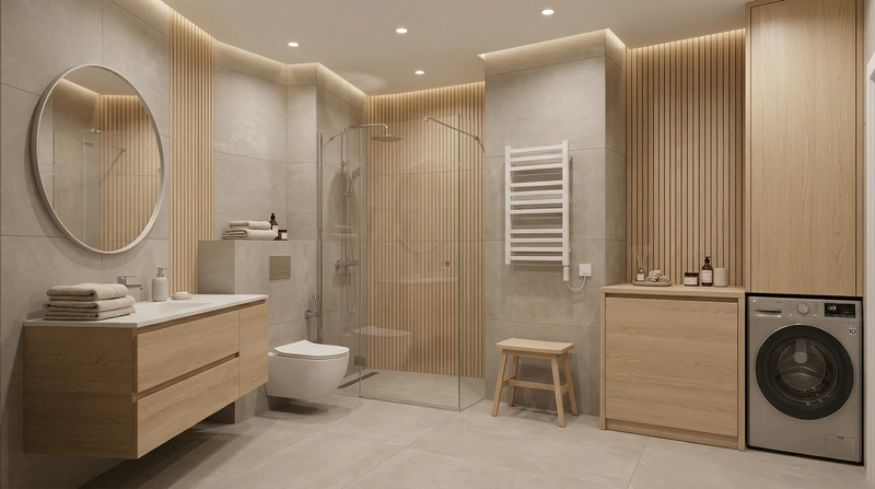 Дизайн ванной в стиле Хюгге — фото интерьера от нейросети RoomGPT