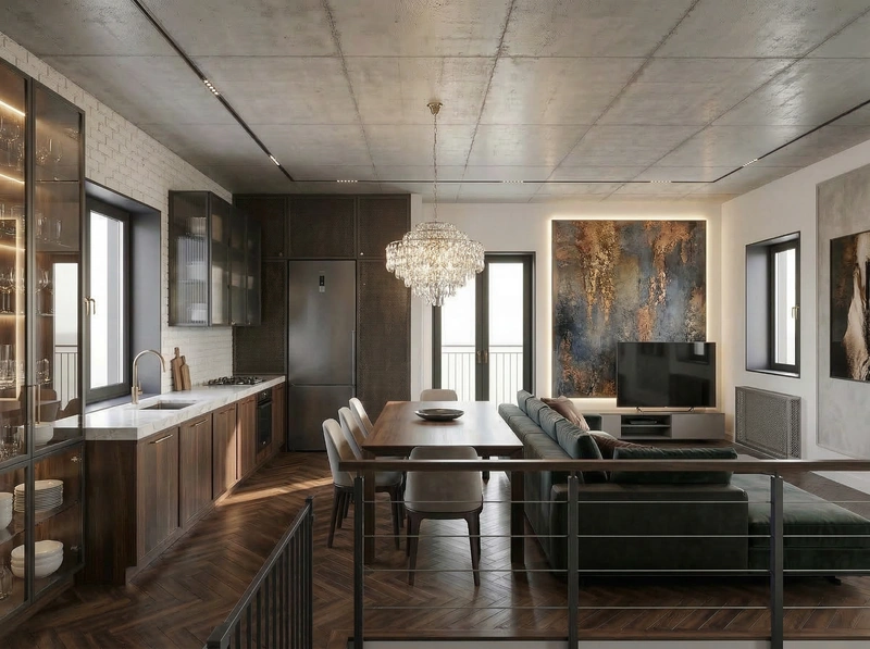 Дизайн интерьера в стиле Лофт — Гостиная от нейросети RoomGPT