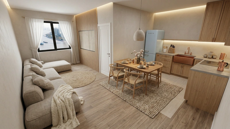 Дизайн интерьера в стиле Хюгге — Кухня от нейросети RoomGPT