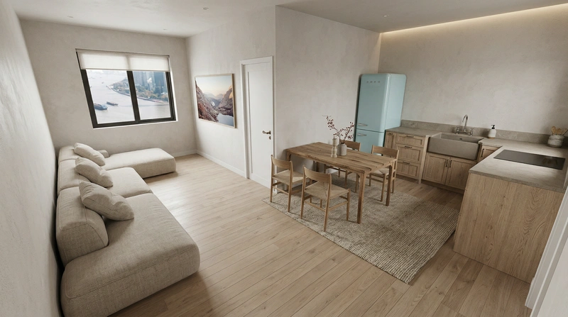 Дизайн кухни в стиле Japandi — фото интерьера от нейросети RoomGPT