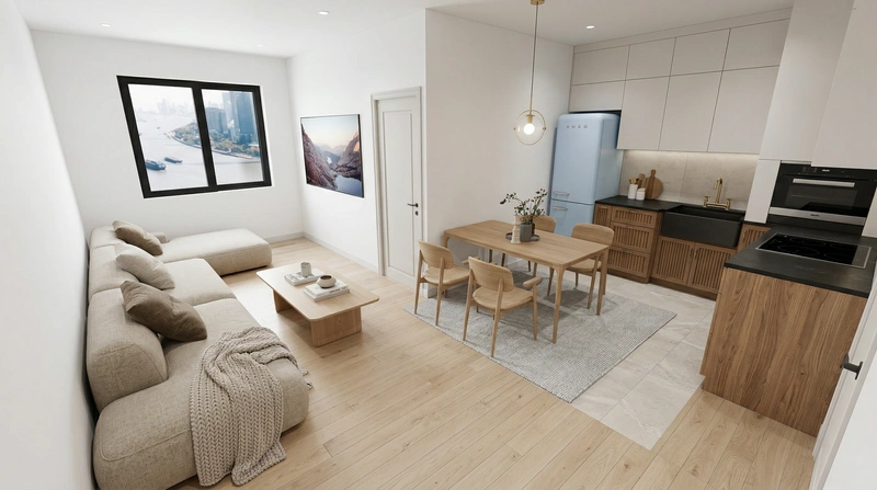 Дизайн интерьера в стиле Сканди — Кухня от нейросети RoomGPT