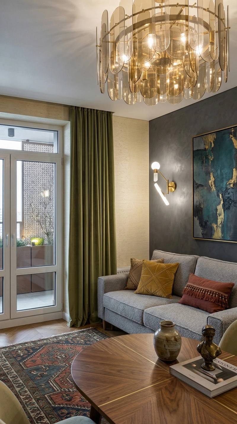 Дизайн гостиной в стиле Эклектика — фото интерьера от нейросети RoomGPT