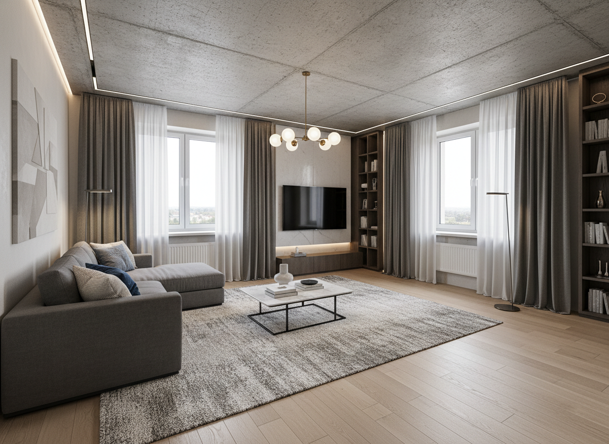 Дизайн гостиной в стиле Контемпорари — фото интерьера от нейросети RoomGPT