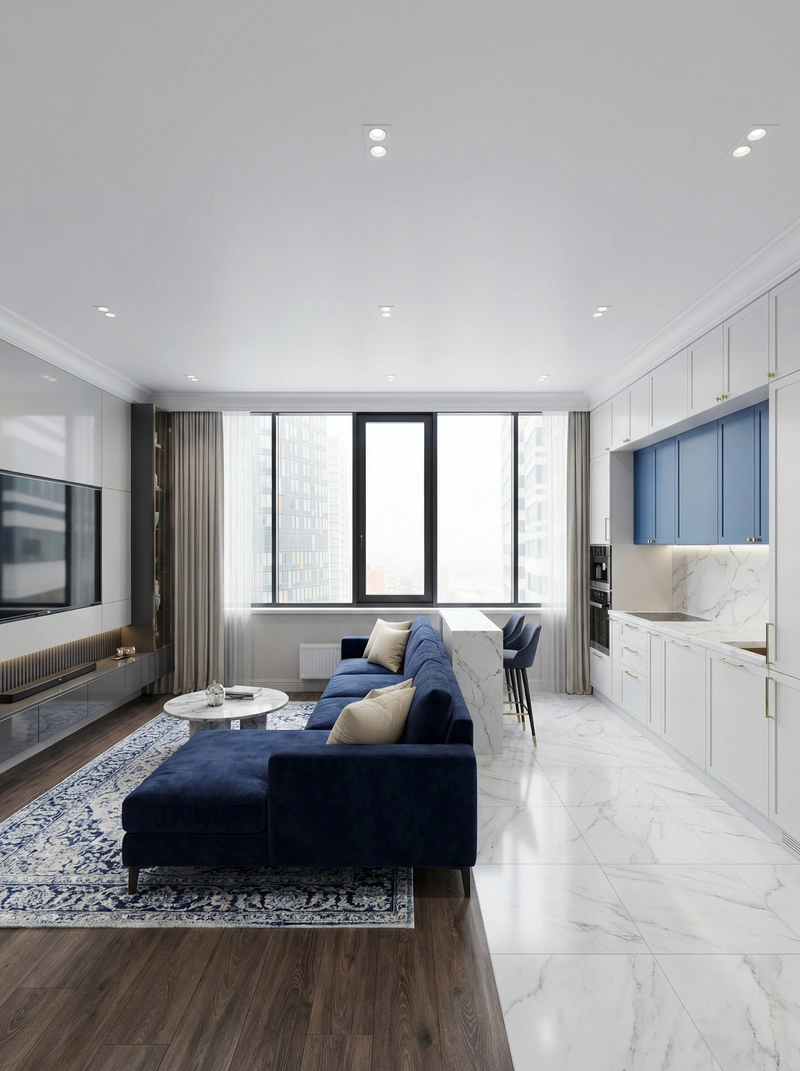 Дизайн интерьера в стиле Контемпорари — Гостиная от нейросети RoomGPT