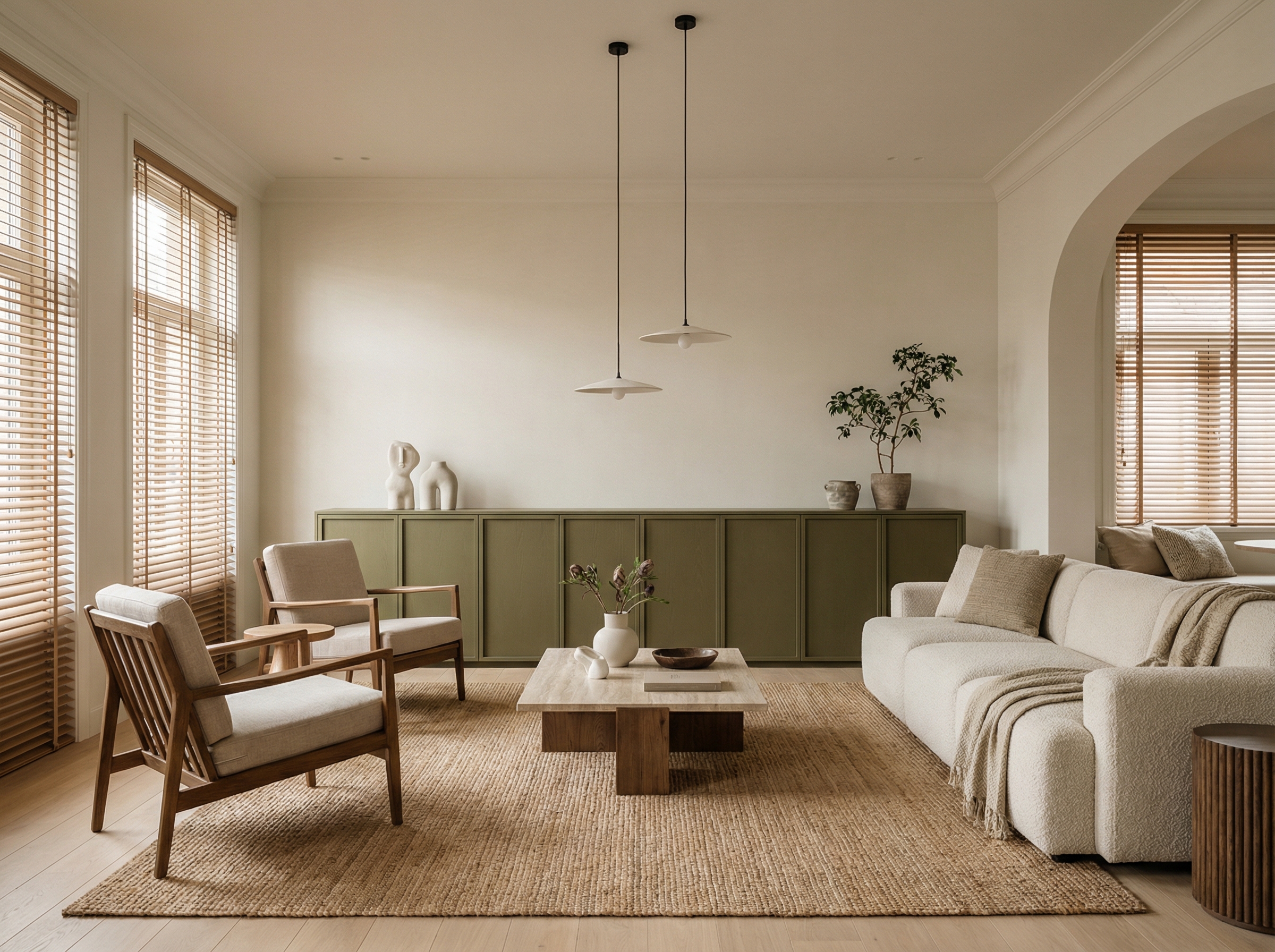 Дизайн гостиной в стиле Japandi — фото интерьера от нейросети RoomGPT