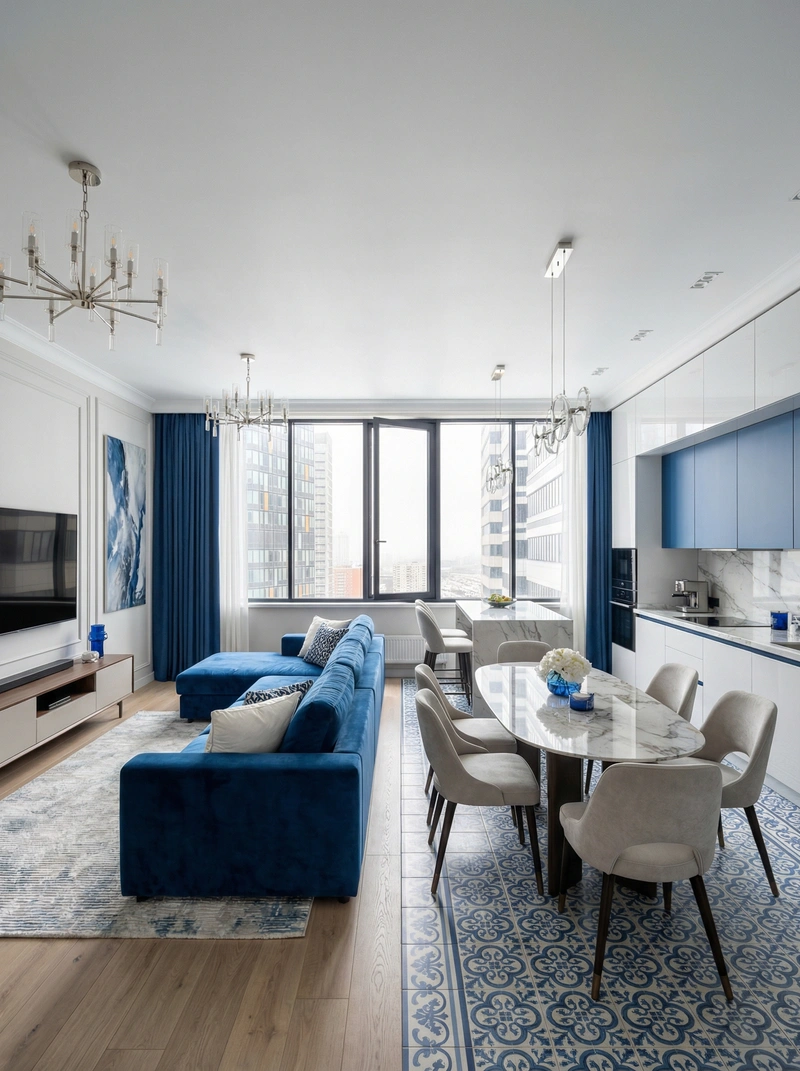 Дизайн интерьера в стиле Контемпорари — Гостиная от нейросети RoomGPT