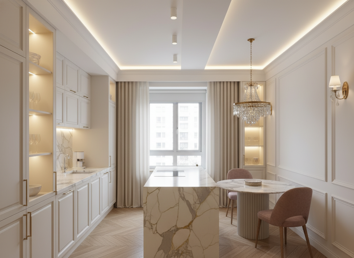 Дизайн кухни в стиле Классика — фото интерьера от нейросети RoomGPT