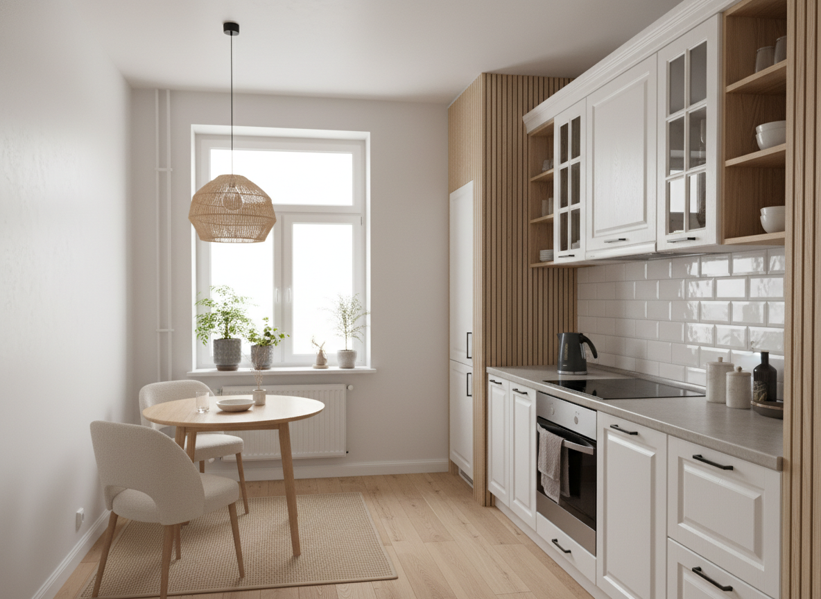 Дизайн кухни в стиле Хюгге — фото интерьера от нейросети RoomGPT
