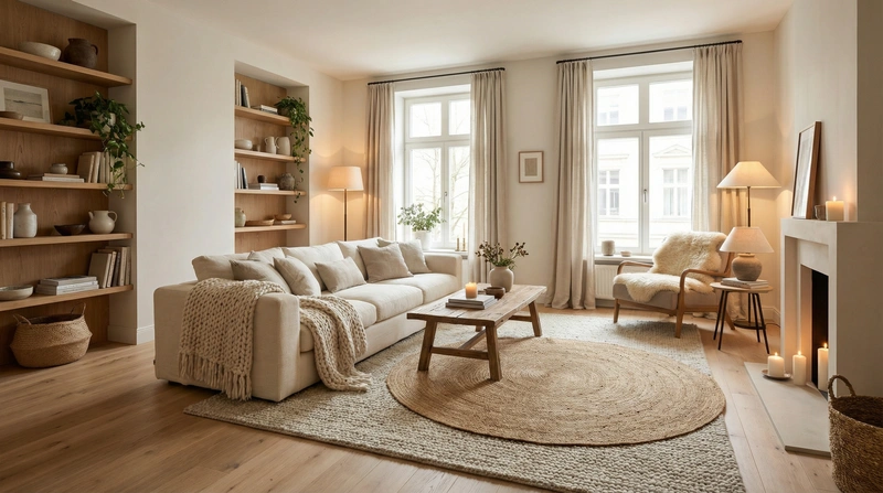 Дизайн интерьера в стиле Хюгге — Гостиная от нейросети RoomGPT
