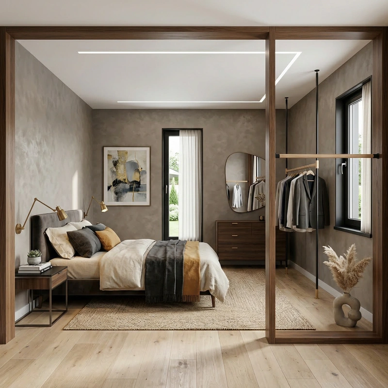 Дизайн спальни в стиле Контемпорари — фото интерьера от нейросети RoomGPT