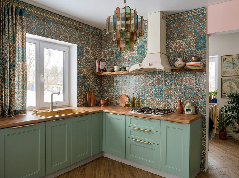 Дизайн кухни в стиле Эклектика — фото интерьера от нейросети RoomGPT