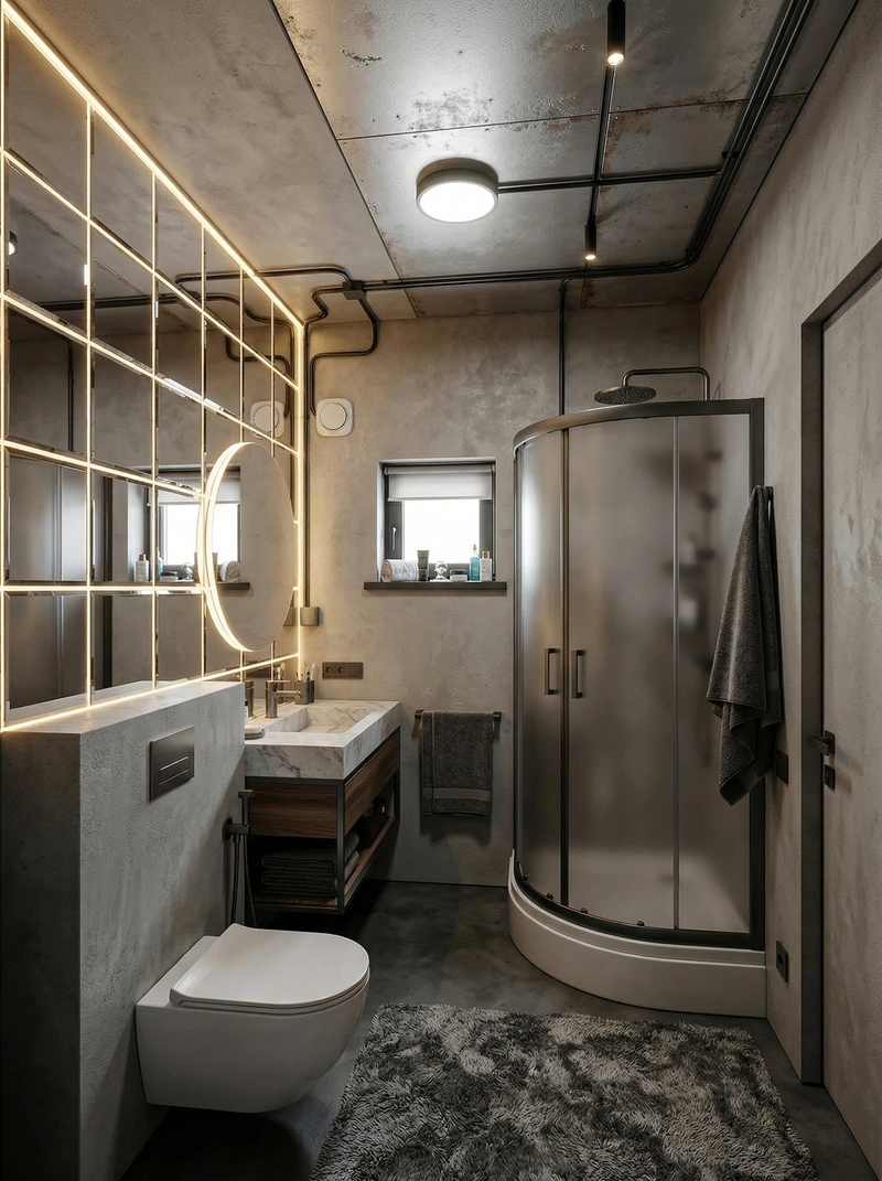 Дизайн ванной в стиле Лофт — фото интерьера от нейросети RoomGPT
