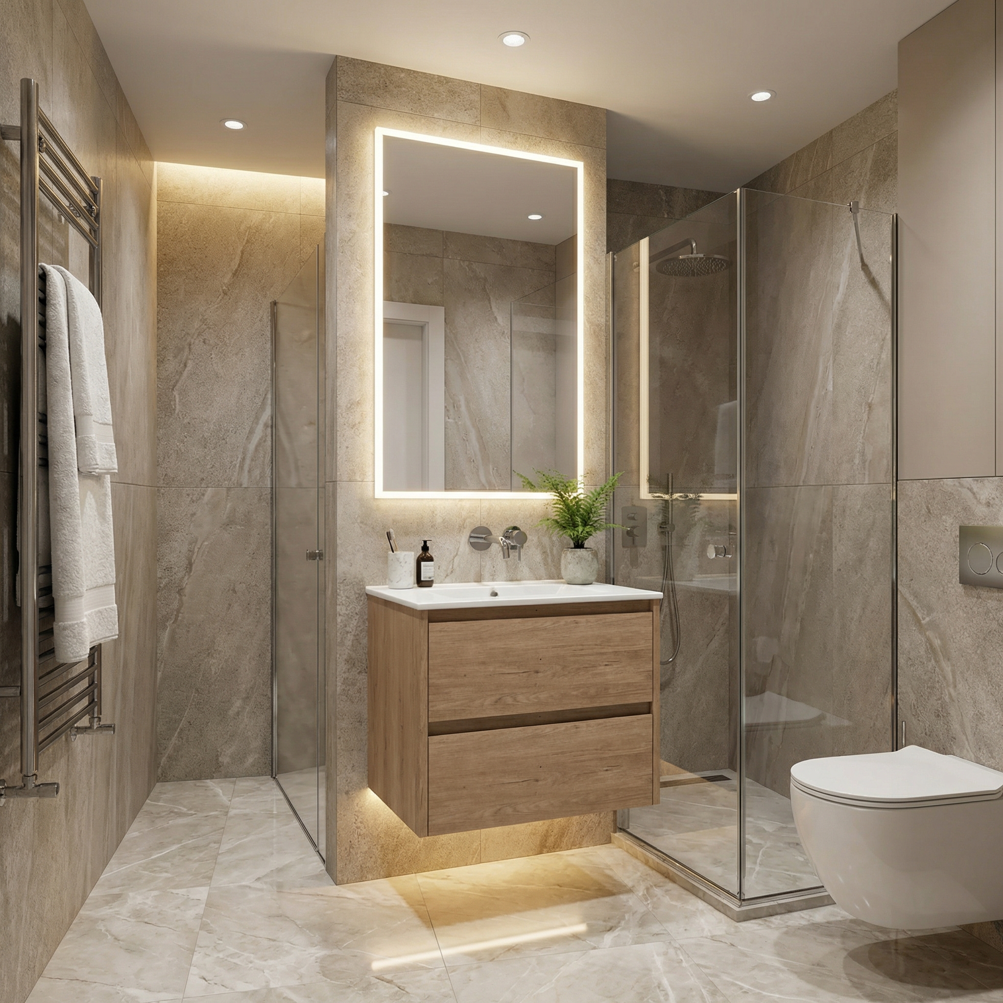 Дизайн ванной в стиле Контемпорари — фото интерьера от нейросети RoomGPT