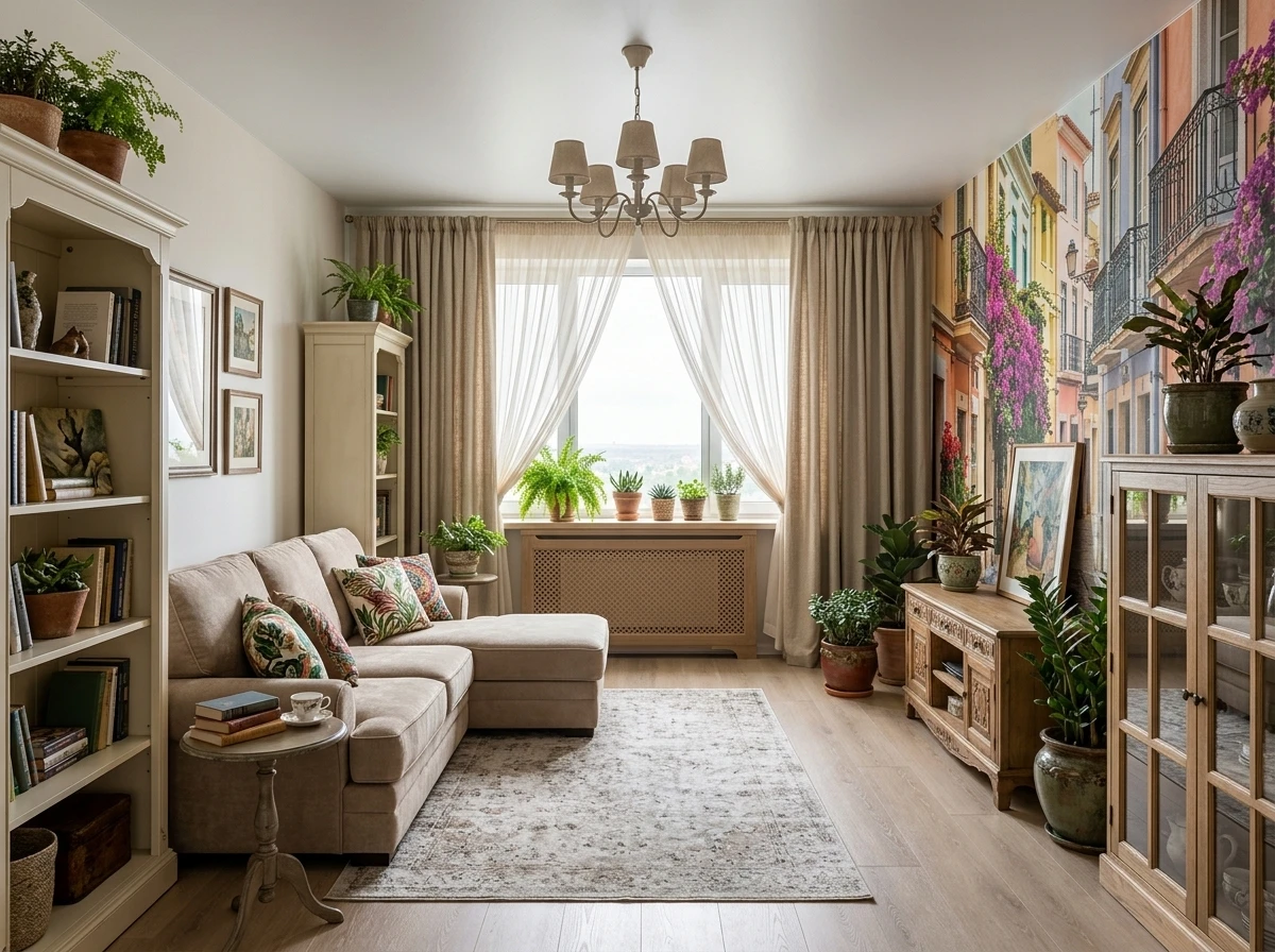 Дизайн гостиной в стиле Эклектика — фото интерьера от нейросети RoomGPT