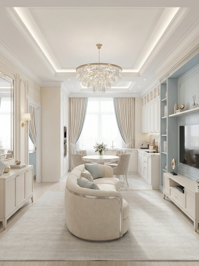 Дизайн интерьера в стиле Неоклассика — Гостиная от нейросети RoomGPT