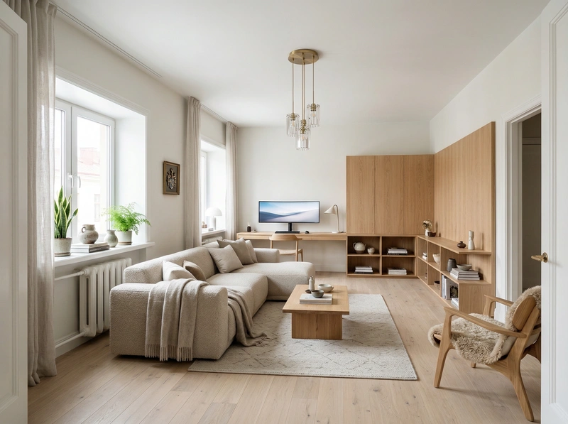 Дизайн интерьера в стиле Хюгге — Гостиная от нейросети RoomGPT